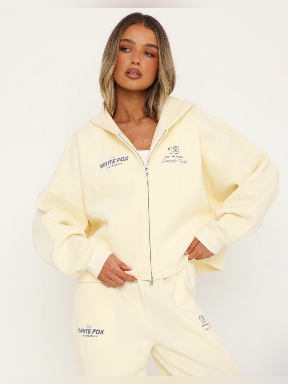 White Fox Never Missed Oversized Slouch Zip Front Hoodie